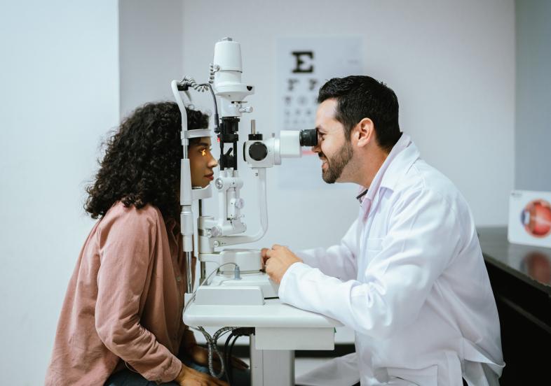 Woman receiving optical examination